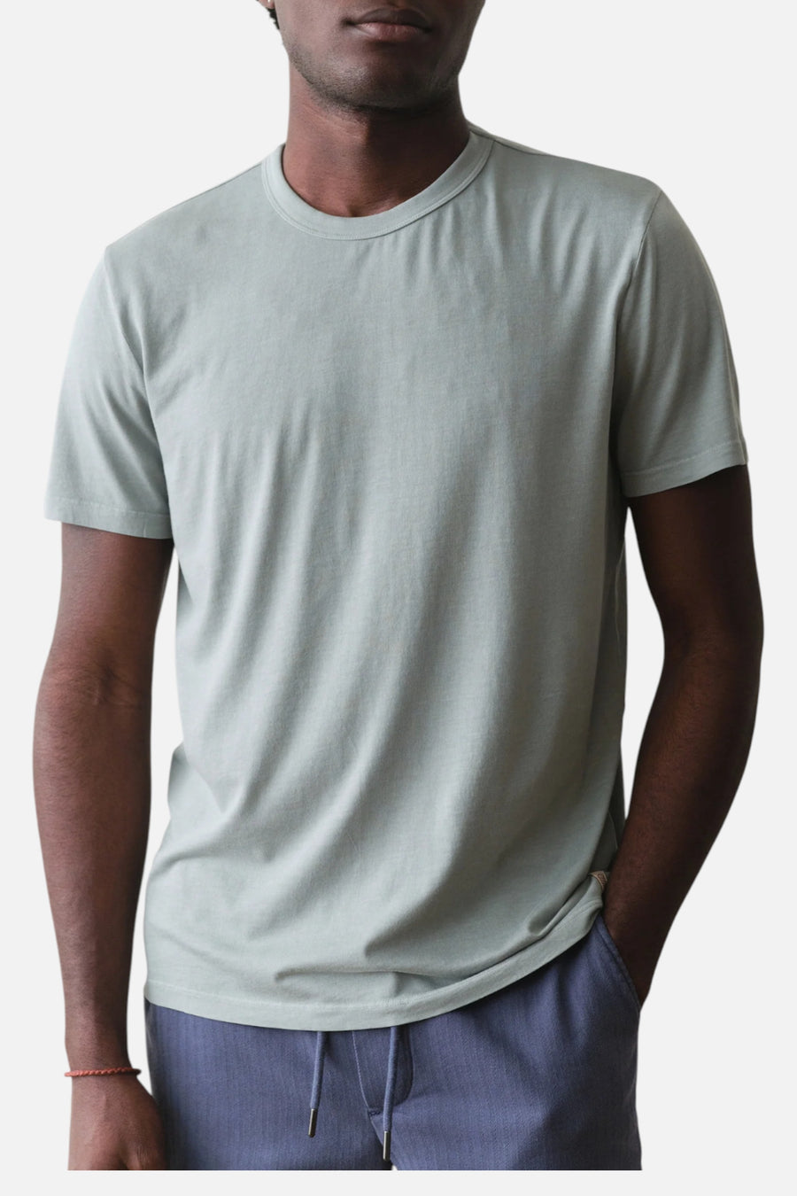 Marine Layer Men's Signature Sea Change Crew Tee in Iceberg Green – on model