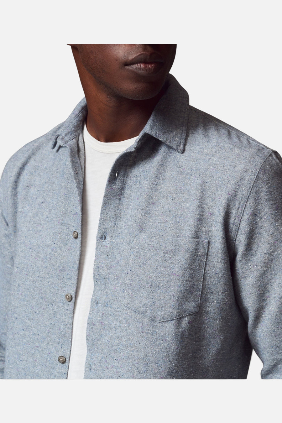 Marine Layer Men's Tahoe Flannel Shirt in Light Blue Donegal – detail