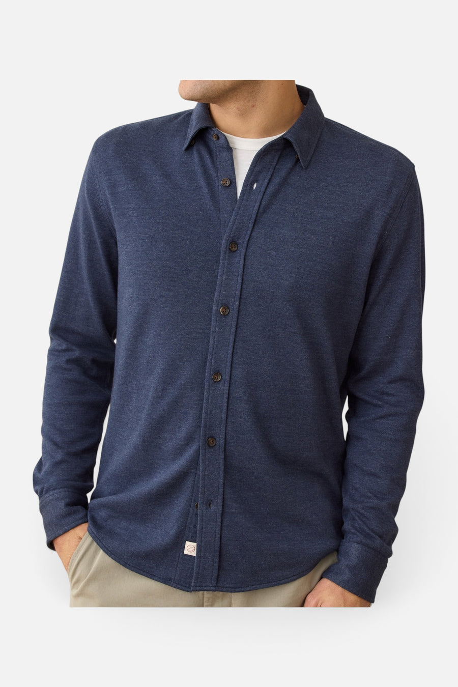 Marine Layer Pacifica Stretch Twill Shirt in Navy – back view