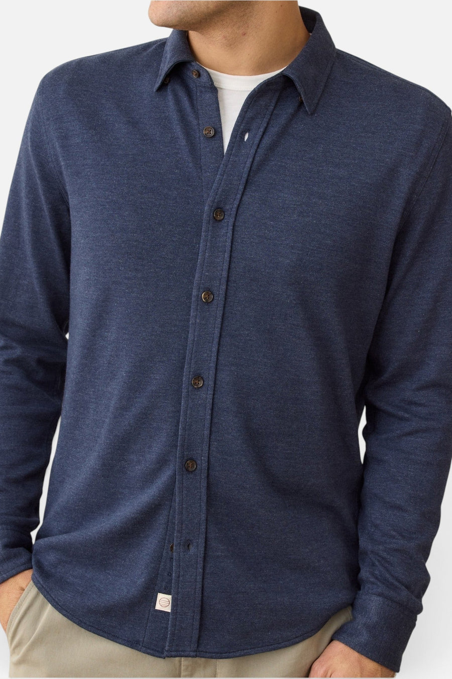 Marine Layer Pacifica Stretch Twill Shirt in Navy – back view