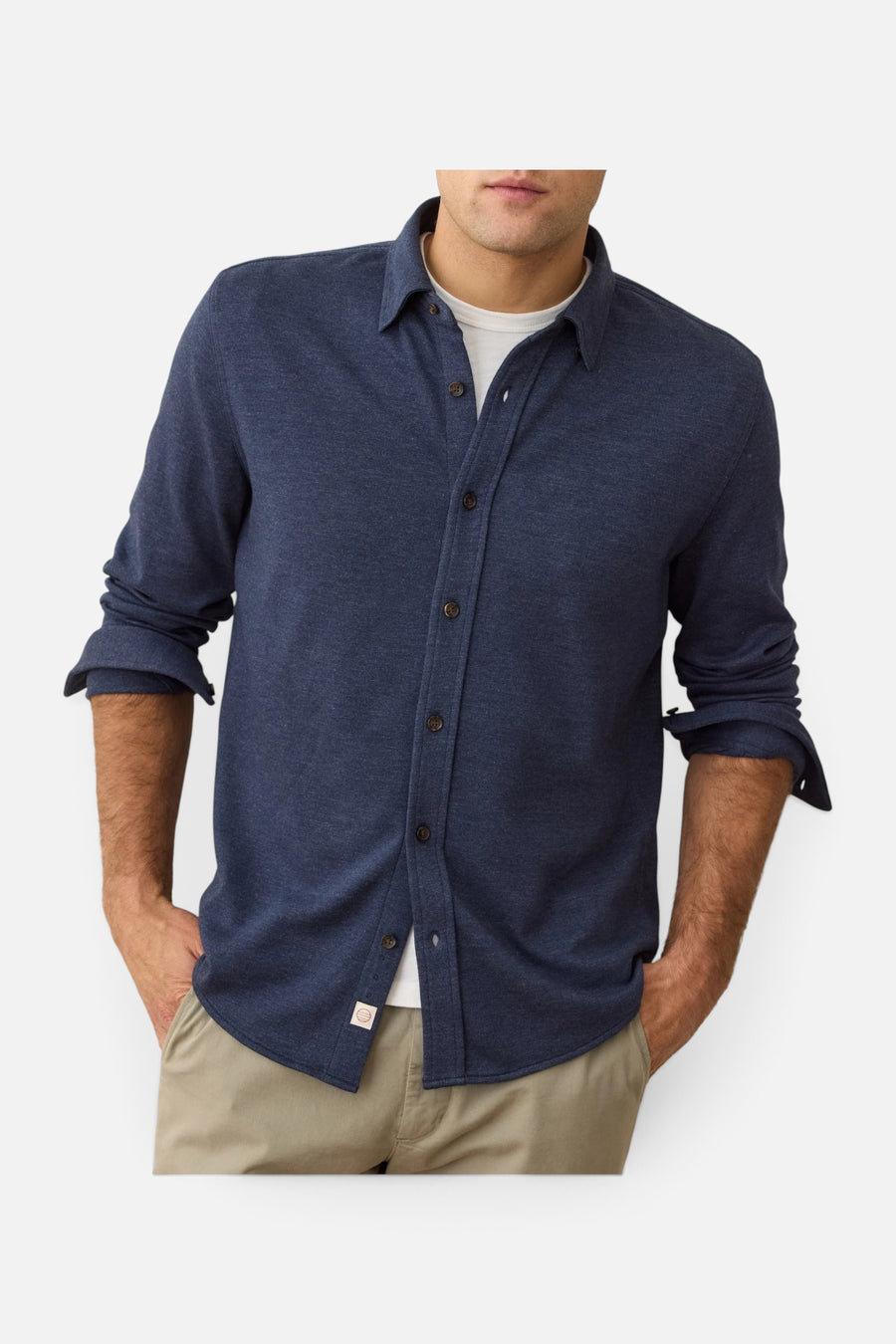 Marine Layer Pacifica Stretch Twill Shirt in Navy – side view