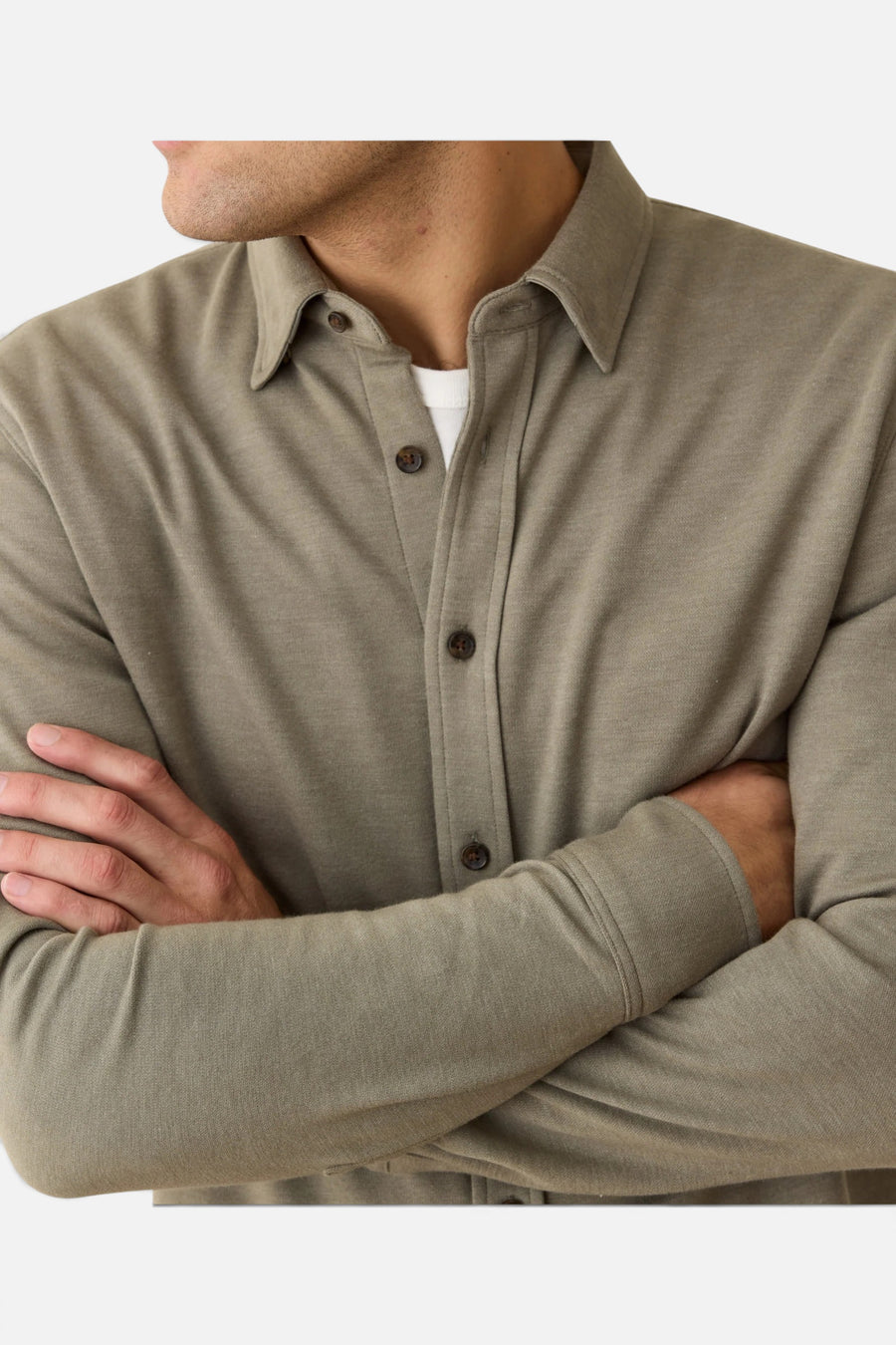 Marine Layer Pacifica Stretch Twill Shirt in Vetiver – detail