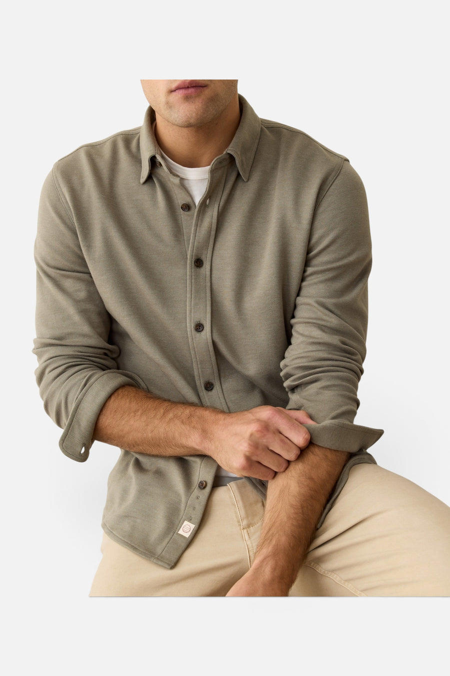 Marine Layer Pacifica Stretch Twill Shirt in Vetiver – side view