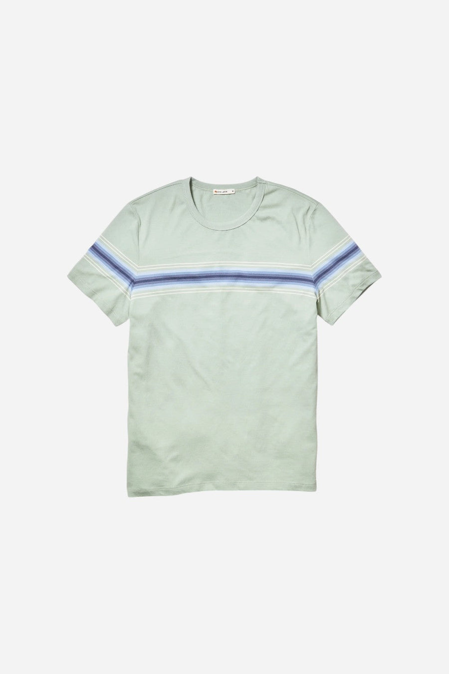 Marine Layer Signature Crew Stripe Tee in Iceberg Green – front view