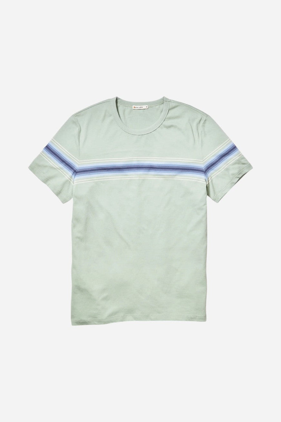 Marine Layer Signature Crew Stripe Tee in Iceberg Green – side view
