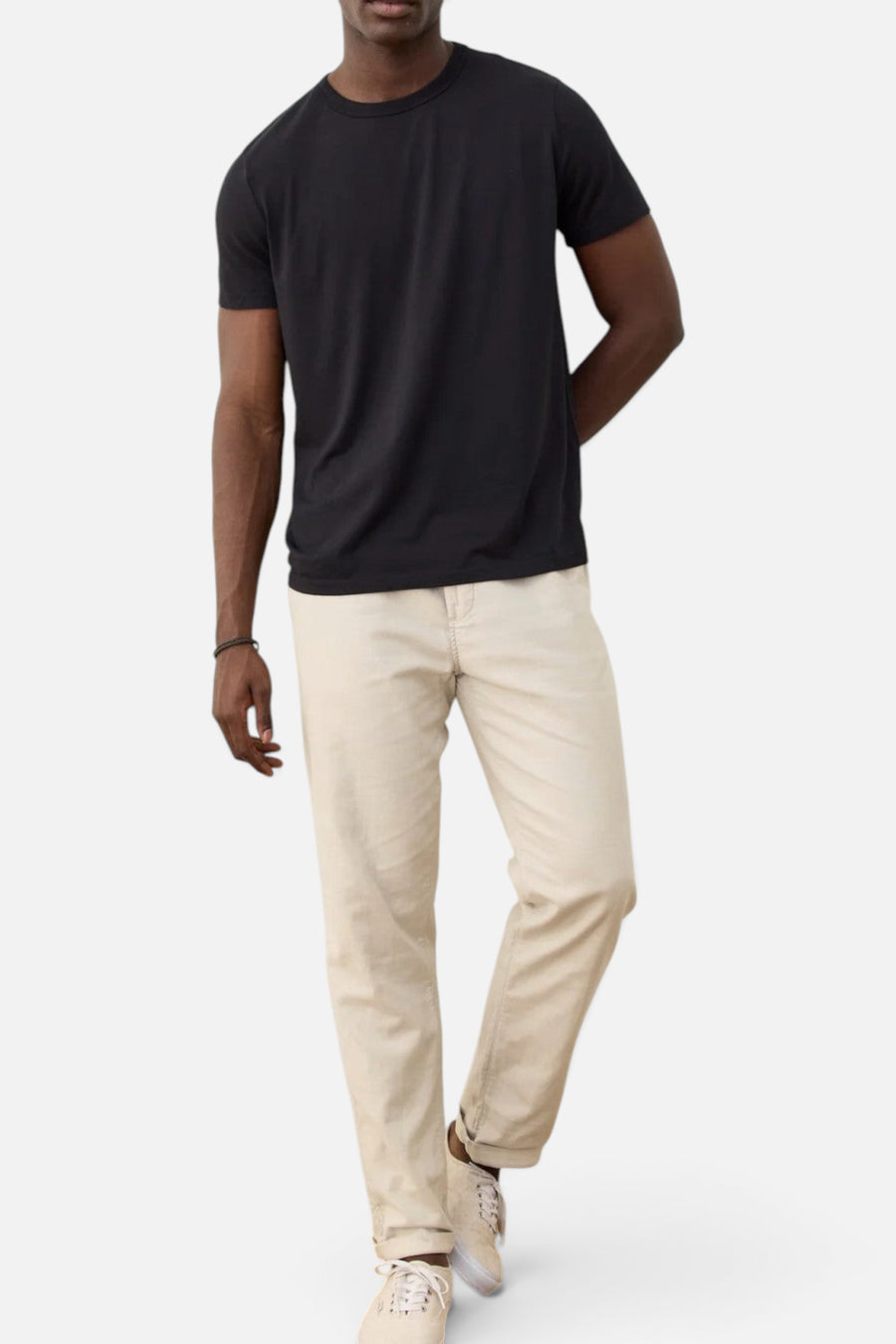 Marine Layer Signature Crew Tee in Black – flat lay