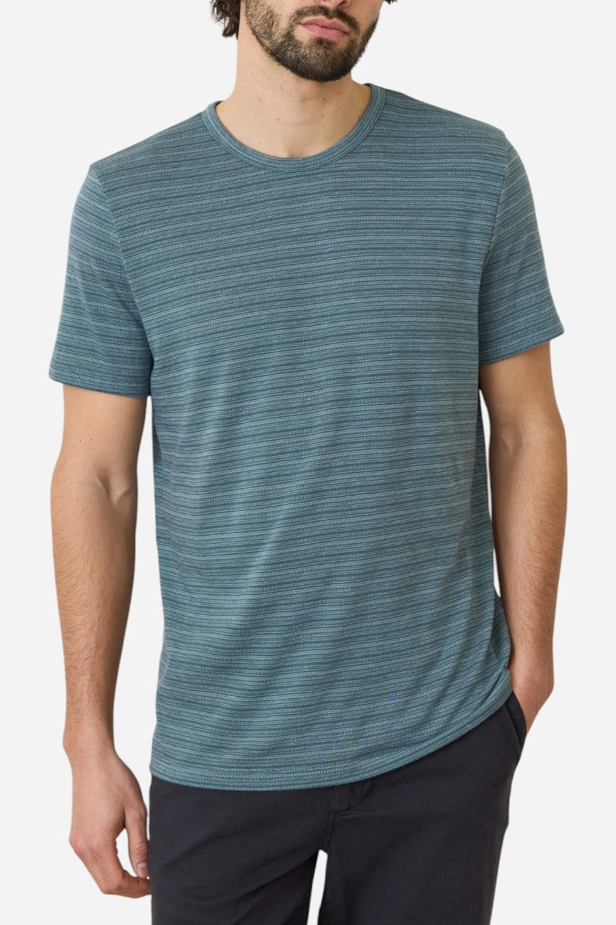 Marine Layer Signature Jacquard Crew Tee in Blue Spruce Multi – back view