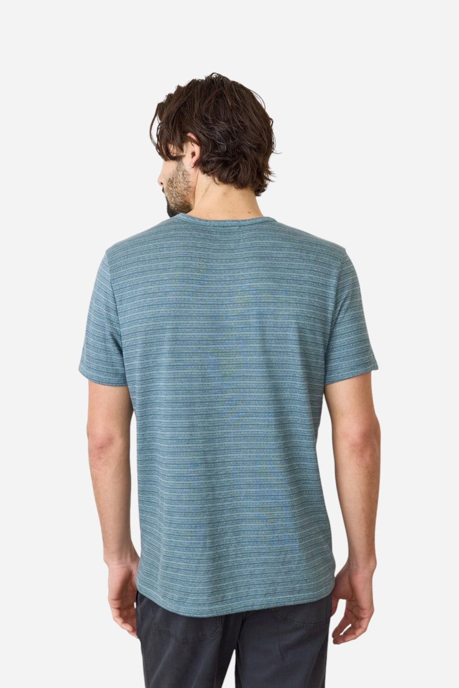 Marine Layer Signature Jacquard Crew Tee in Blue Spruce Multi – side view
