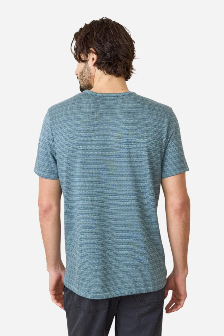 Marine Layer Signature Jacquard Crew Tee in Blue Spruce Multi – side view