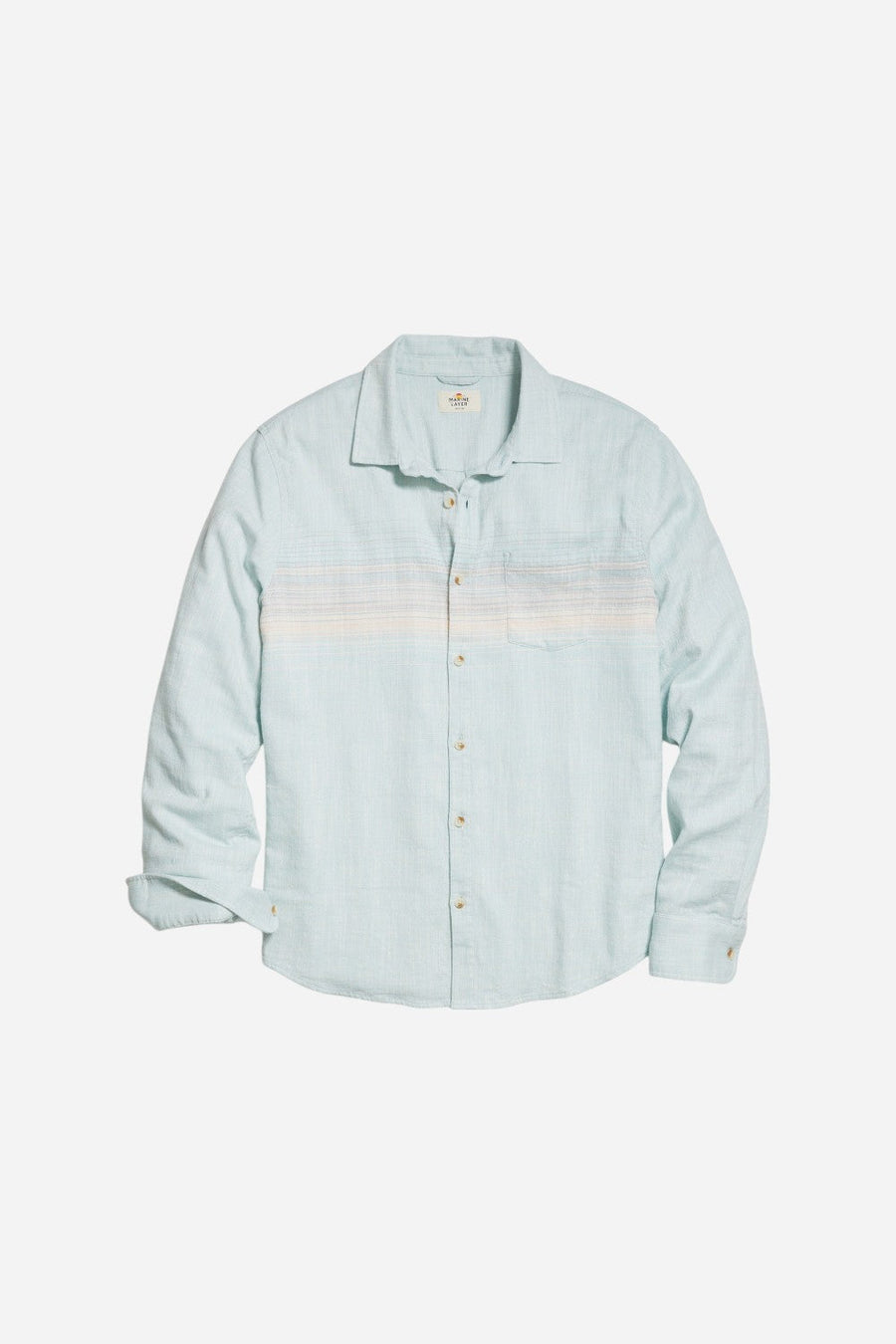 Marine Layer Stretch Selvage Classic Long-Sleeve in Blue Pink Stripe – detail