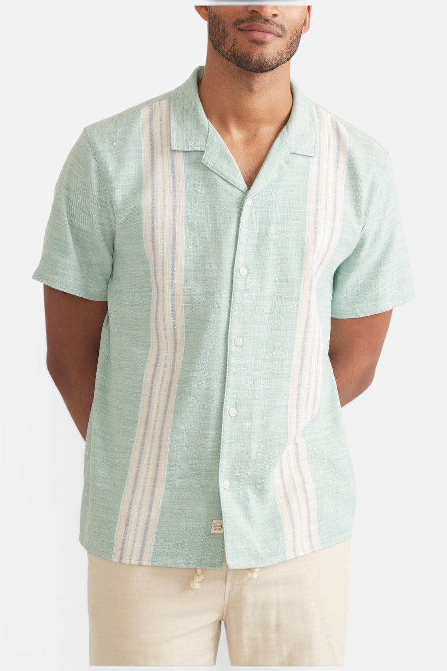 Marine Layer Stretch Selvage Resort Shirt in Malachite Multi Stripe – back view