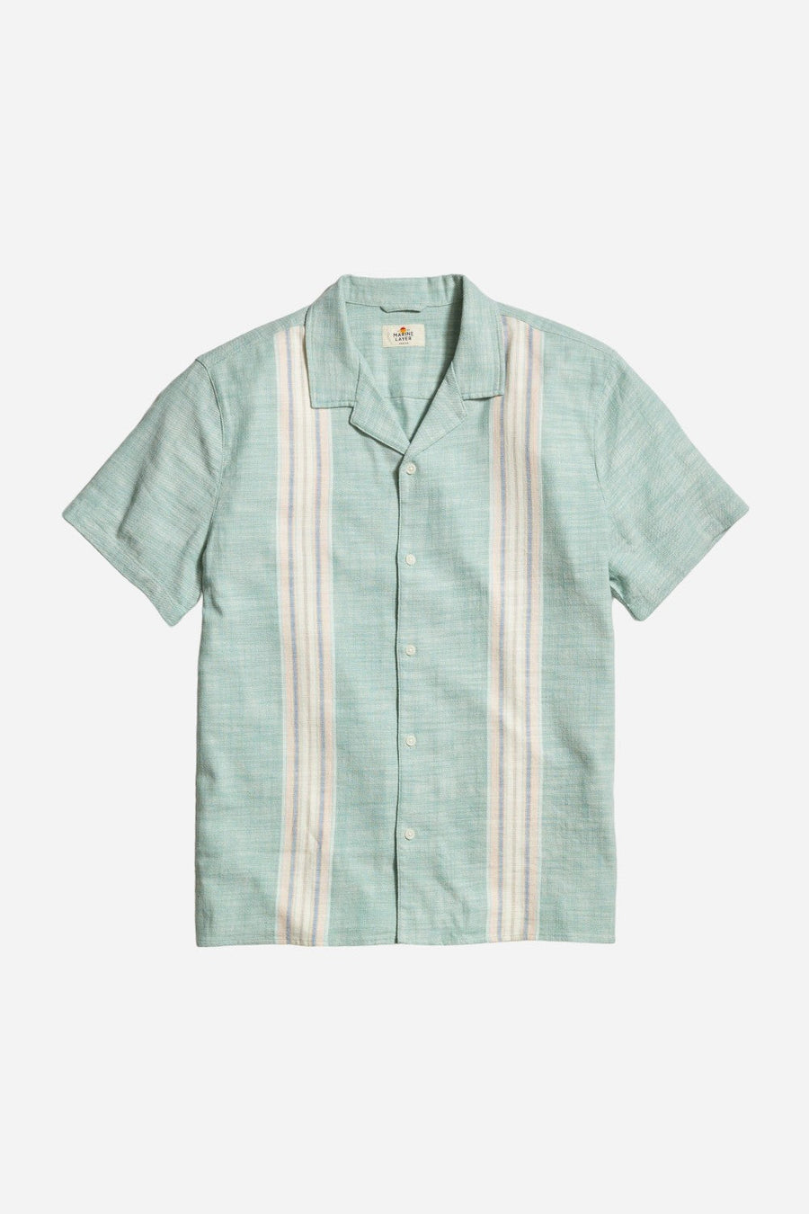 Marine Layer Stretch Selvage Resort Shirt in Malachite Multi Stripe – front view
