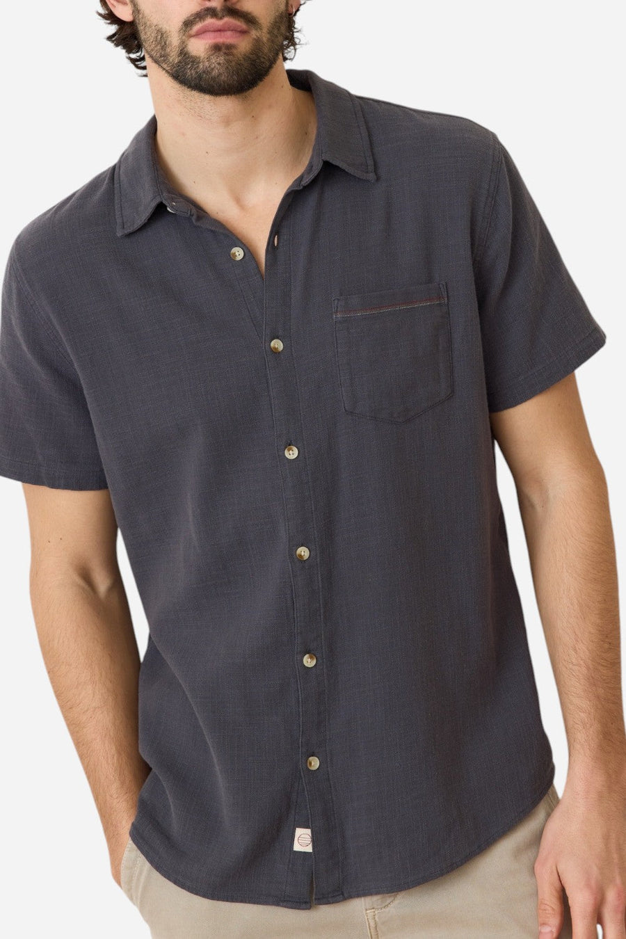 Marine Layer Stretch Selvage Short Sleeve Shirt in India Ink – back view