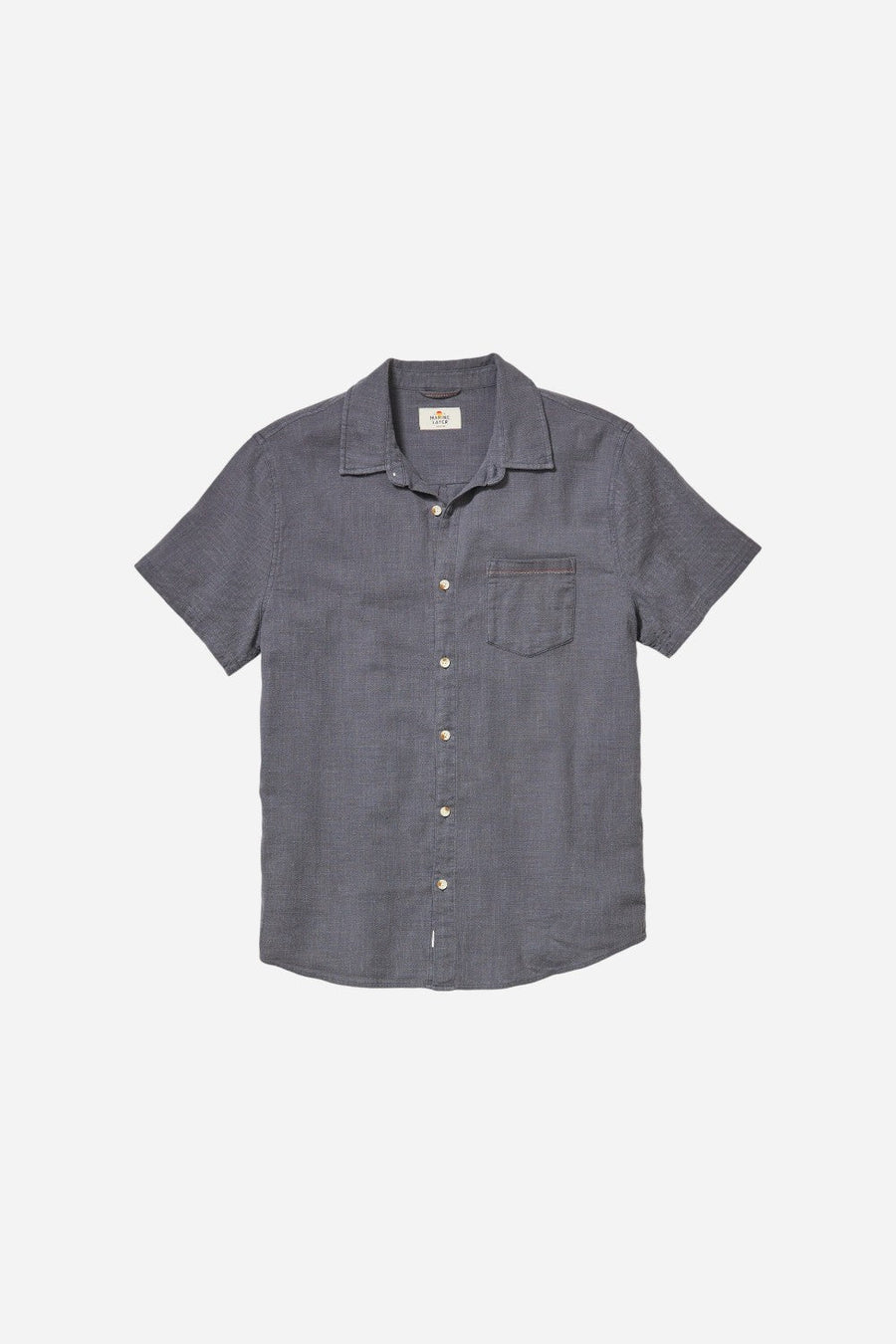 Marine Layer Stretch Selvage Short Sleeve Shirt in India Ink – front view