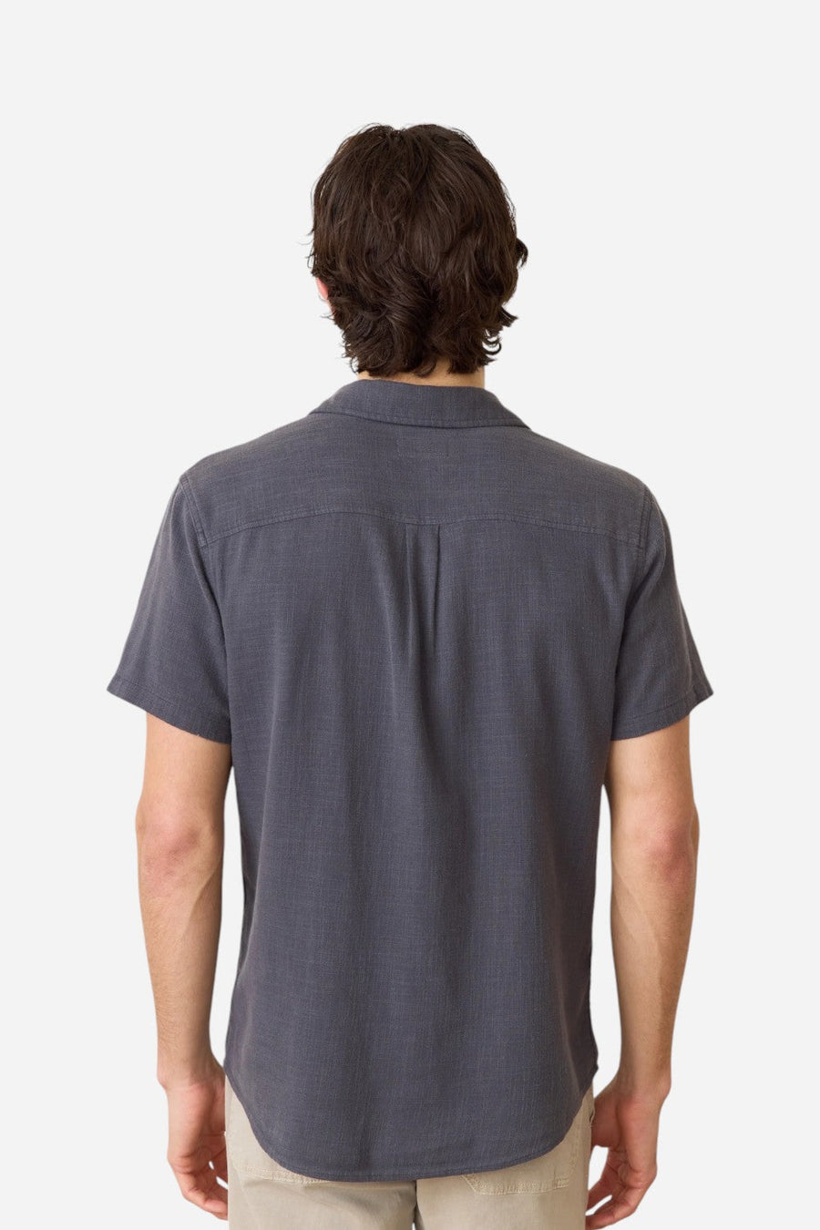 Marine Layer Stretch Selvage Short Sleeve Shirt in India Ink – side view