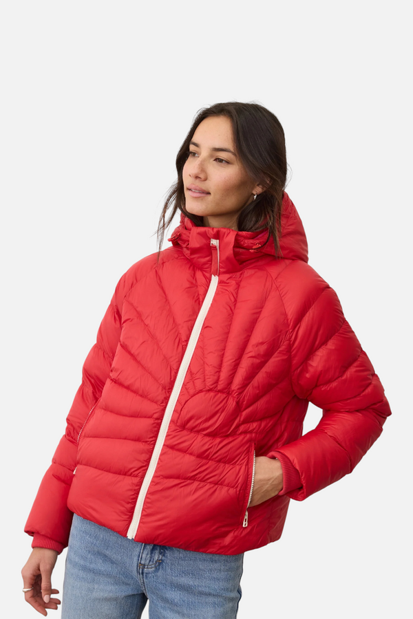 Marine Layer Sunbeam Puffer Jacket in Cherry Red