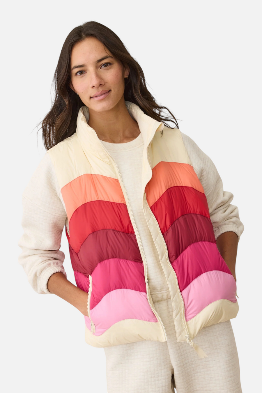 Marine Layer Sunbeam Puffer Vest in Warm Wave – side view