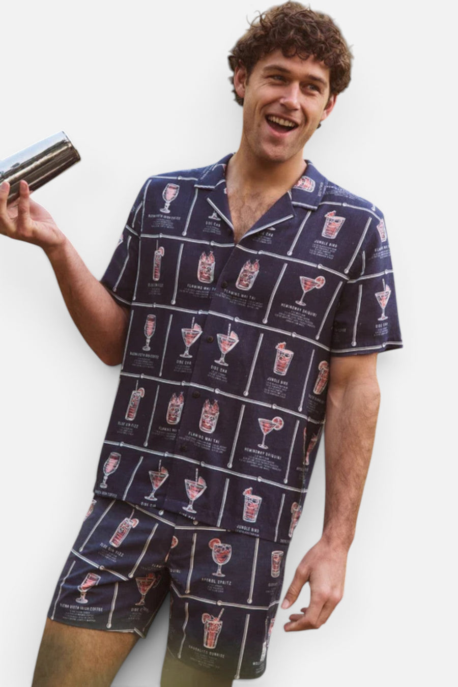 Marine Layer Tencel Linen Resort in Navy Happy Hour Print – alternate