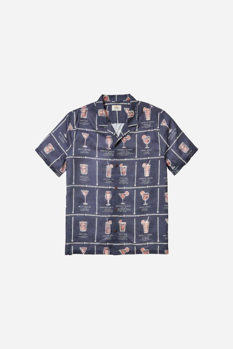 Marine Layer Tencel Linen Resort in Navy Happy Hour Print – front view
