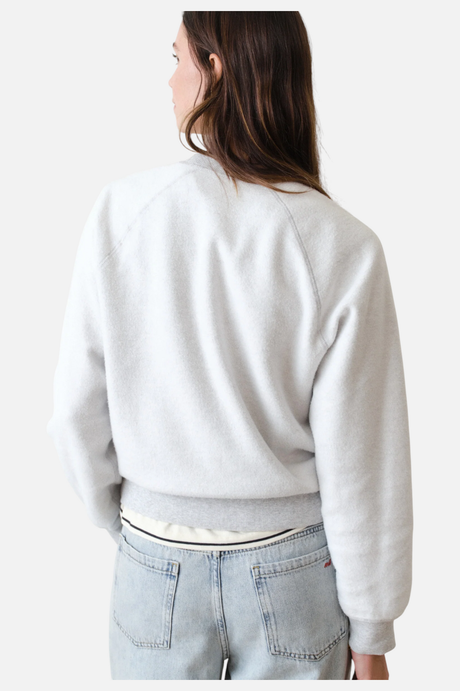 Marine Layer Women's Cloud 9 Fleece Reversible Crewneck in Heather Grey – back view