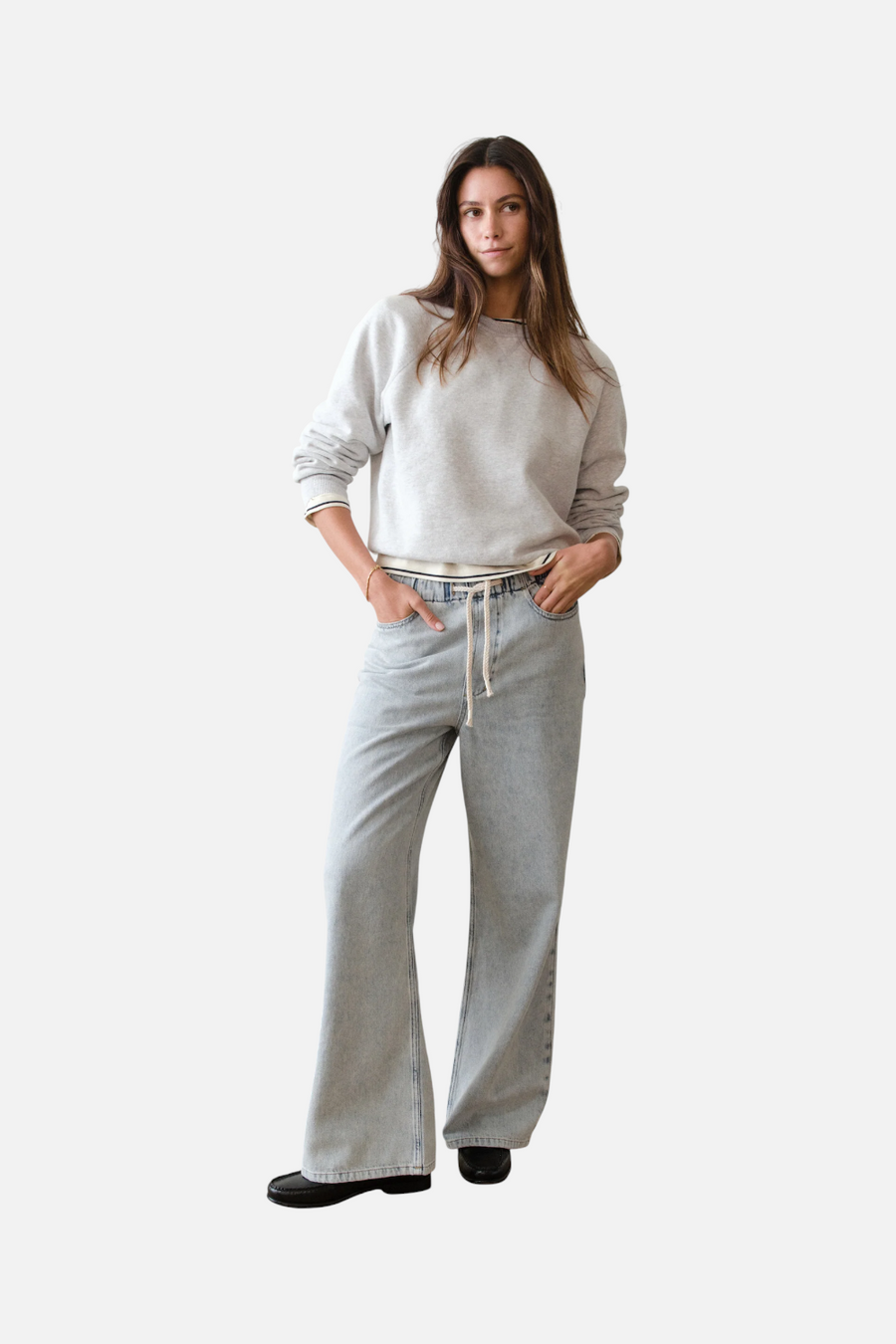 Marine Layer Women's Cloud 9 Fleece Reversible Crewneck in Heather Grey – side view