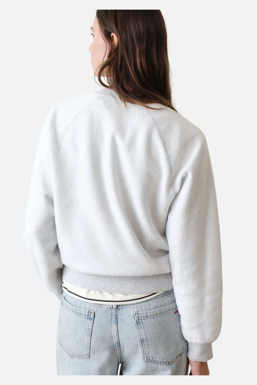 Marine Layer Women's Cloud 9 Fleece Reversible Crewneck in Heather Grey – back view
