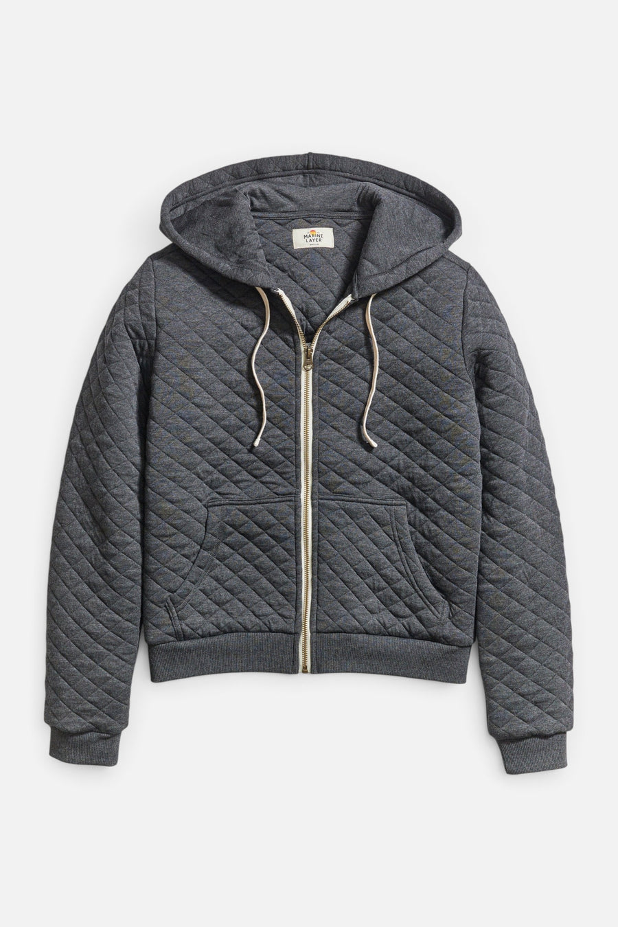 Marine Layer Women's Corbet Quilted Full Zip Hoodie in Dark Heather Grey – front view