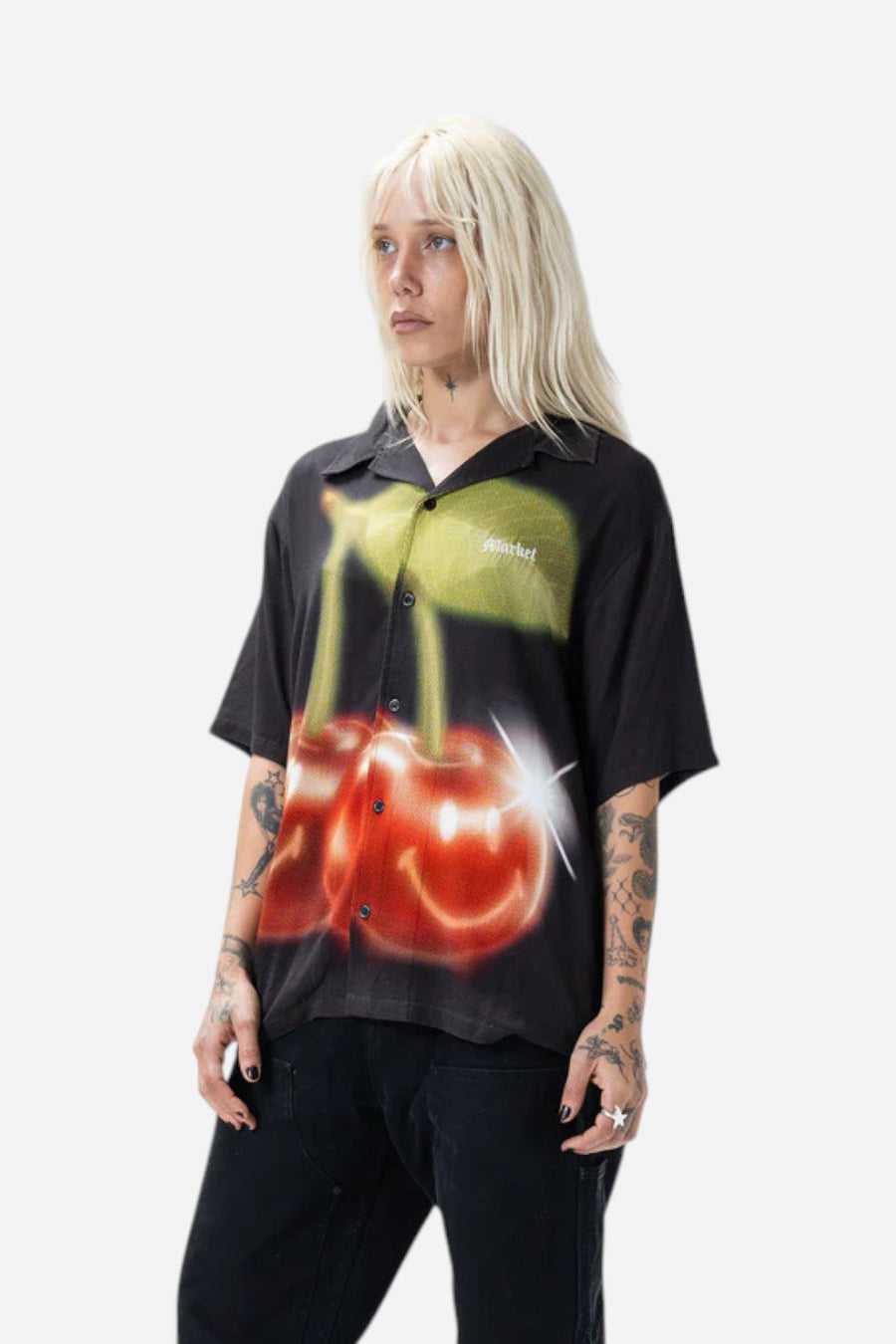 Market Smiley Cherries SS Button-Up – back view