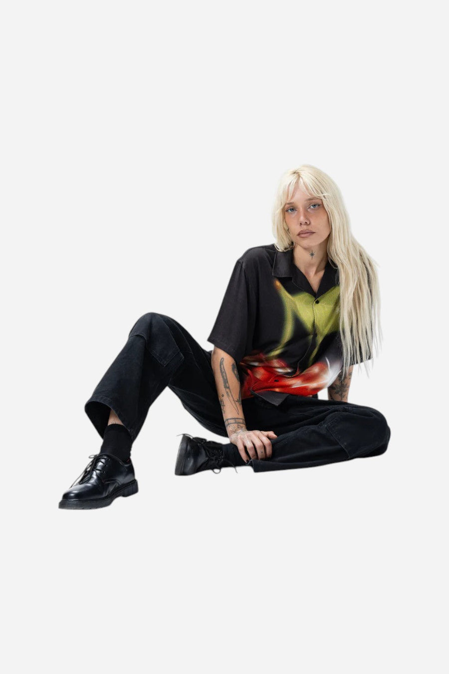 Market Smiley Cherries SS Button-Up – flat lay