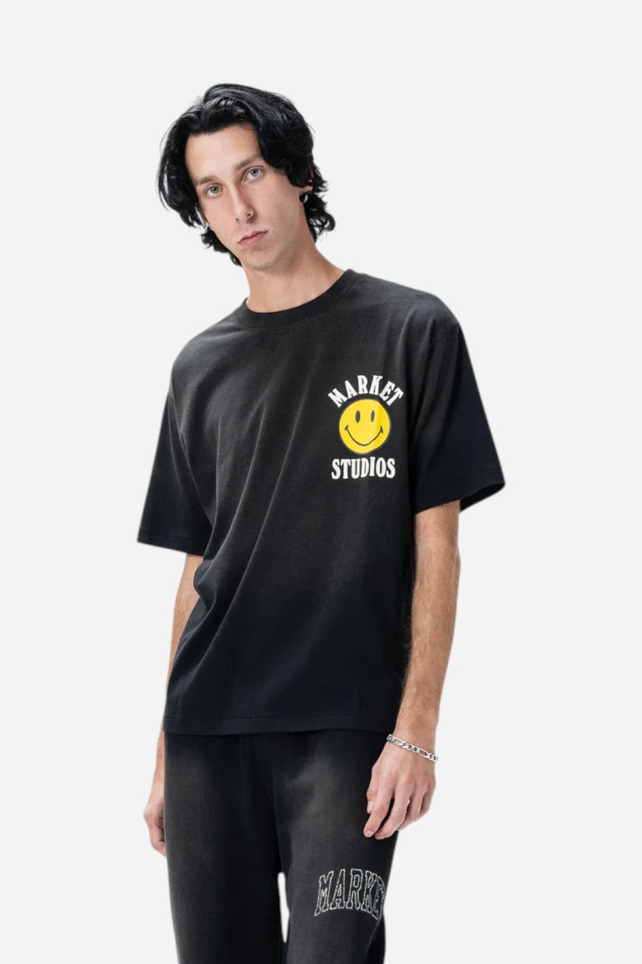 Market Smiley Lockup T-Shirt in Jet Set Black – side view
