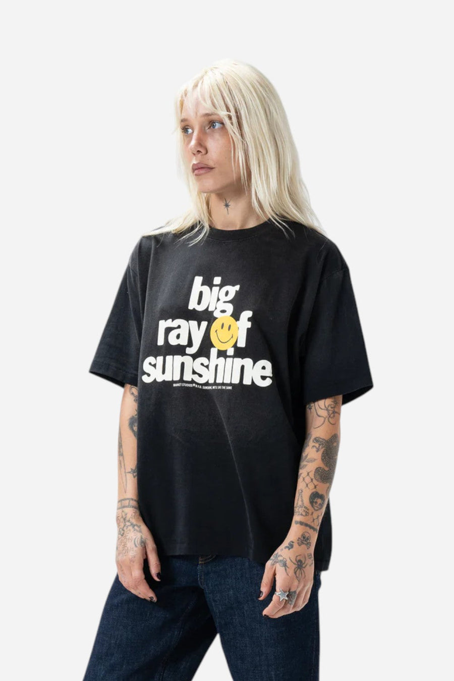 Market Smiley Sunshine T-Shirt in Jet Set Black – detail