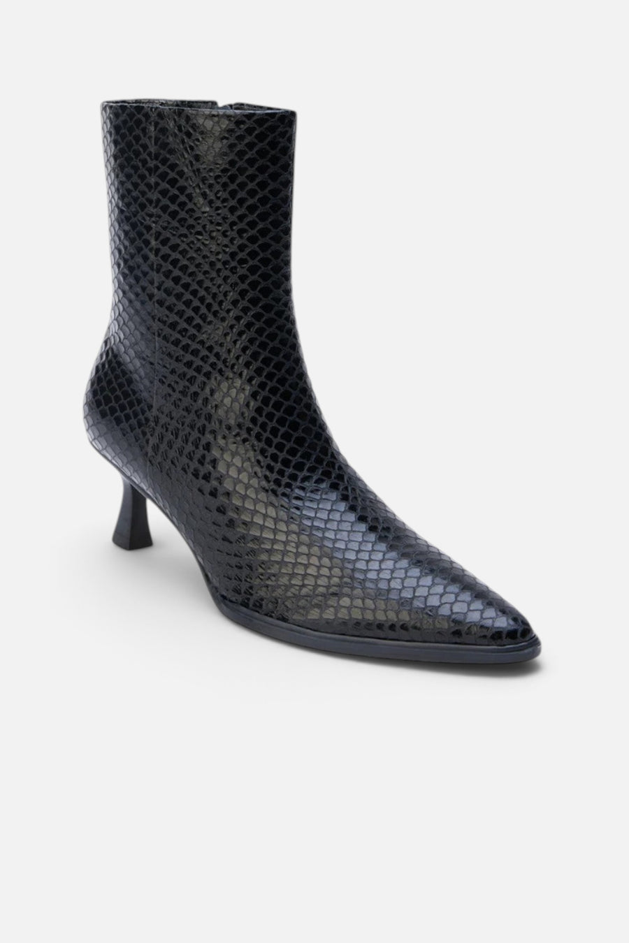 Matisse Gabbie Kitten Heel Bootie in Black/Snake – side view