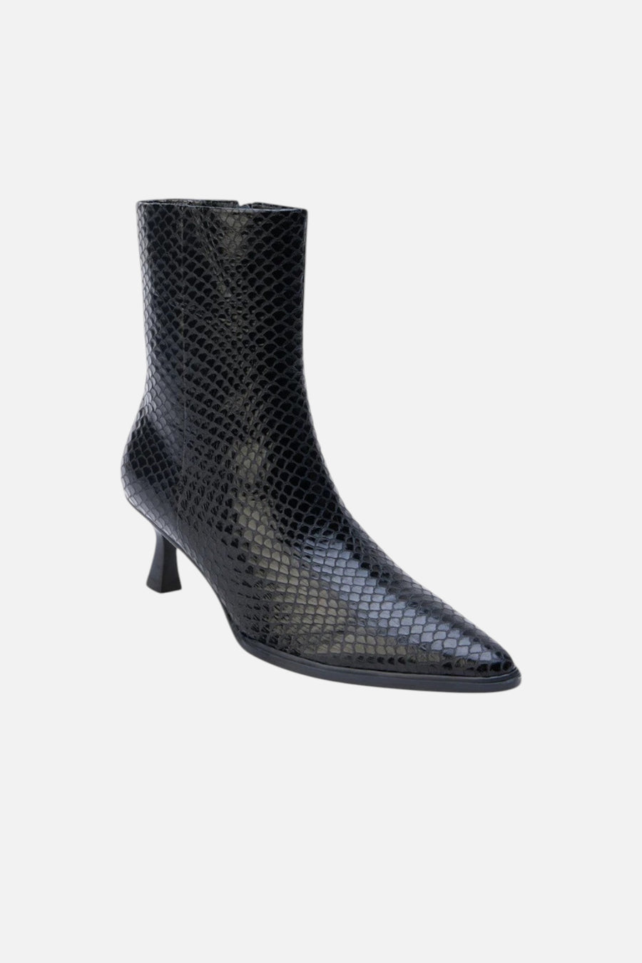 Matisse Gabbie Kitten Heel Bootie in Black/Snake – side view