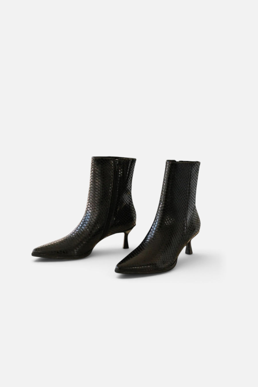Matisse Gabbie Kitten Heel Bootie in Black/Snake – side view