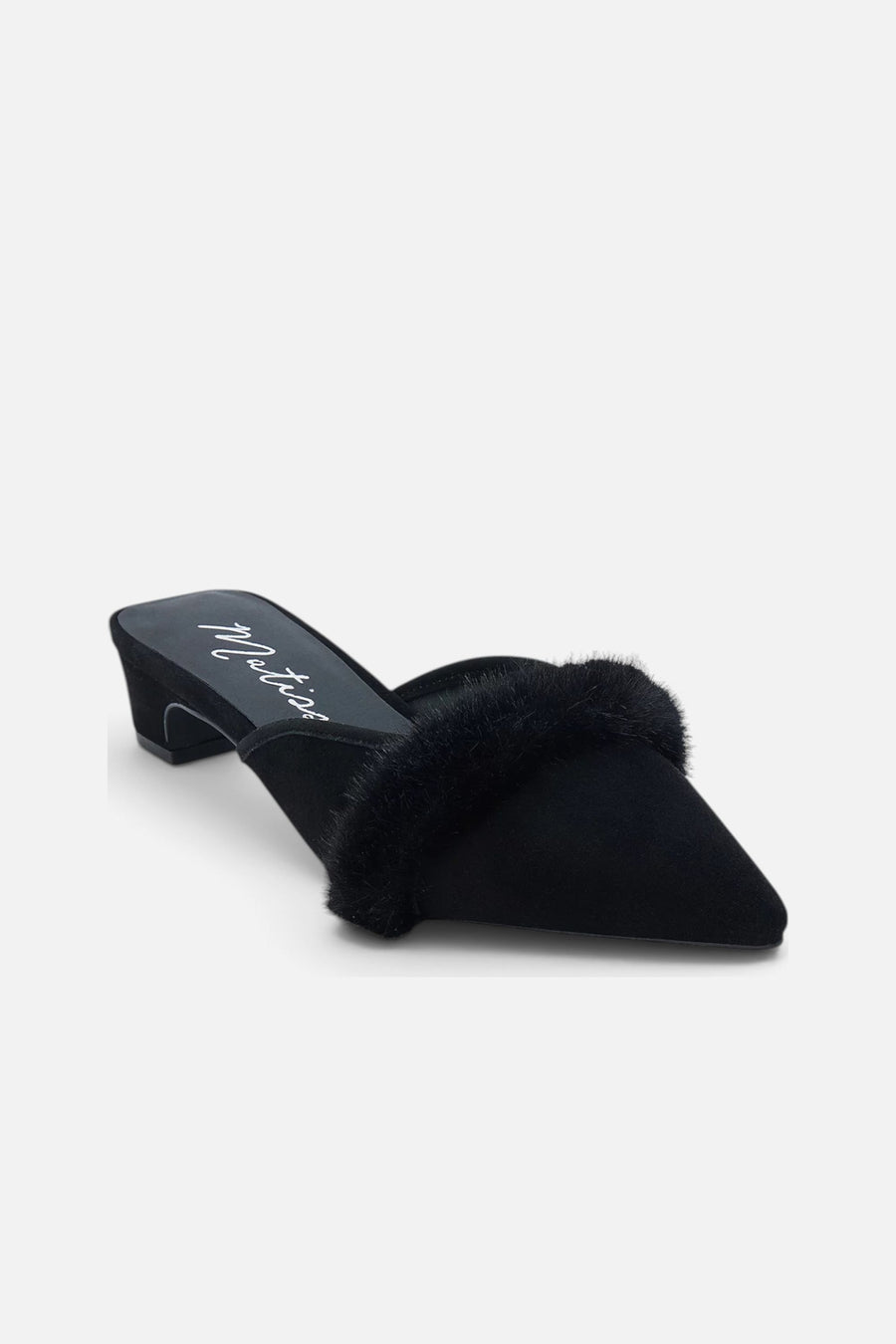 Matisse Kellan Kitten Heel Mule in Black – three-quarter view