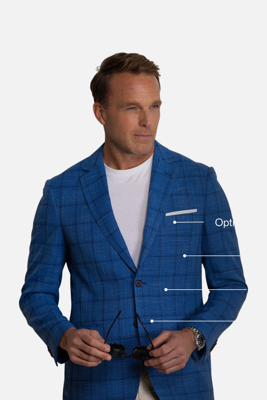 Maverick Travel Blazer in Blue Windowpane – flat lay