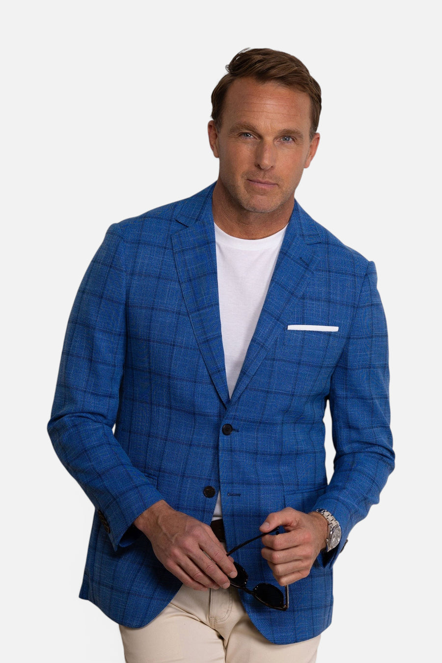 Maverick Travel Blazer in Blue Windowpane – front view