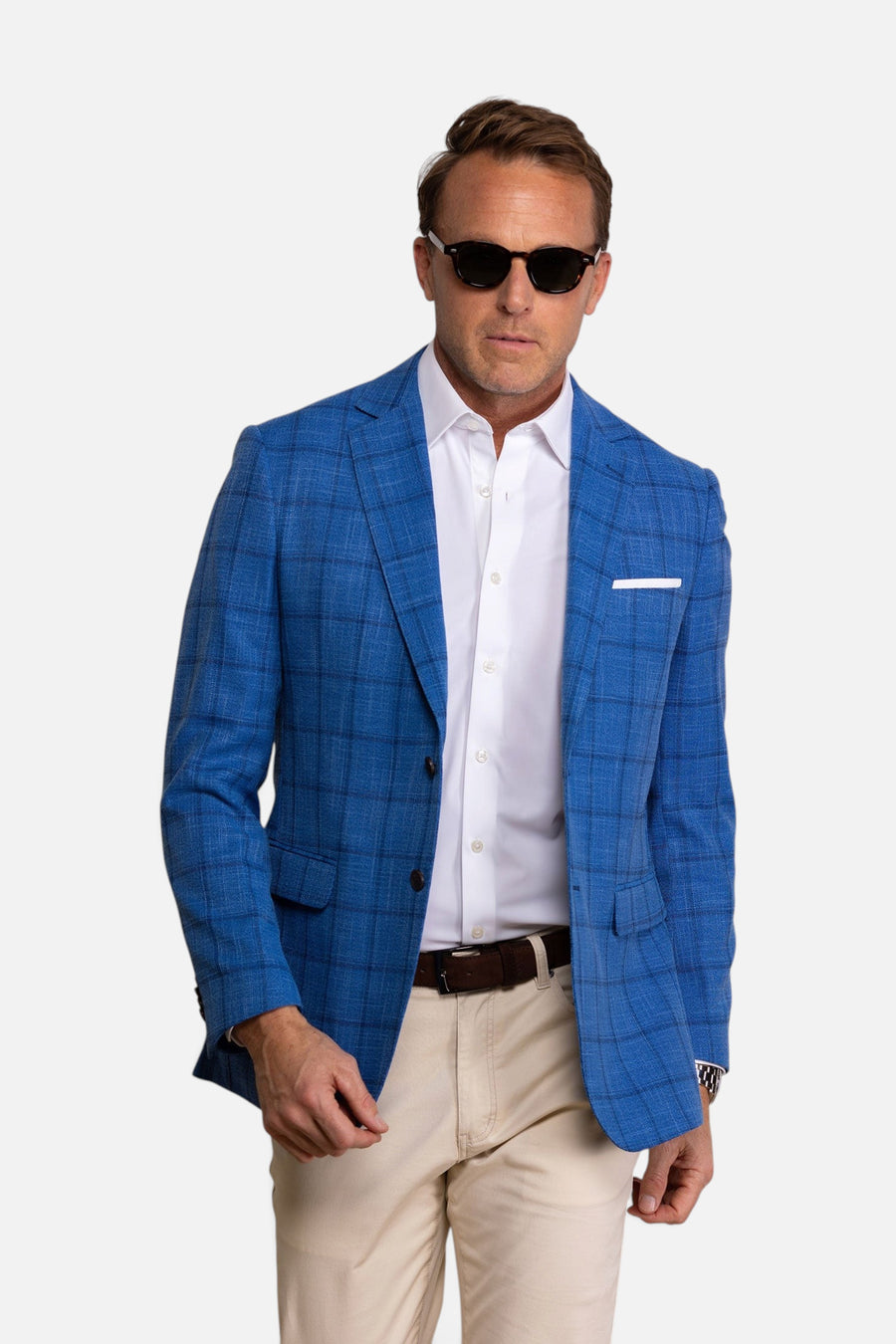 Maverick Travel Blazer in Blue Windowpane – side view