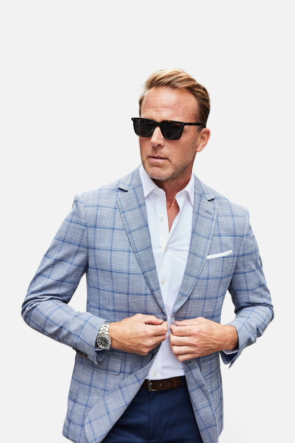 Collars & Co Maverick Travel Blazer in Grey Windowpane