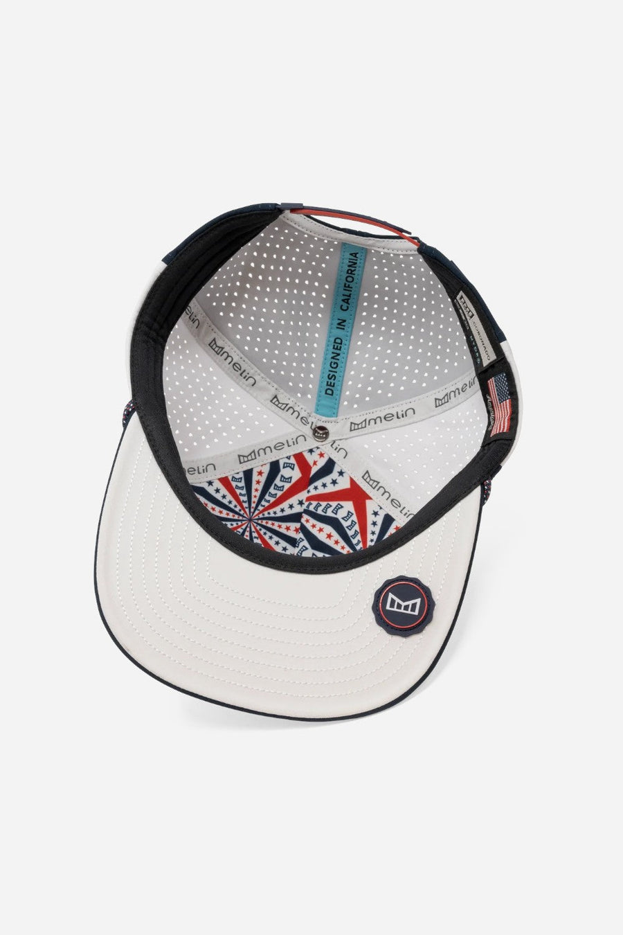 Melin Coronado Americana Hydro Hat in White / Red / Navy – flat lay