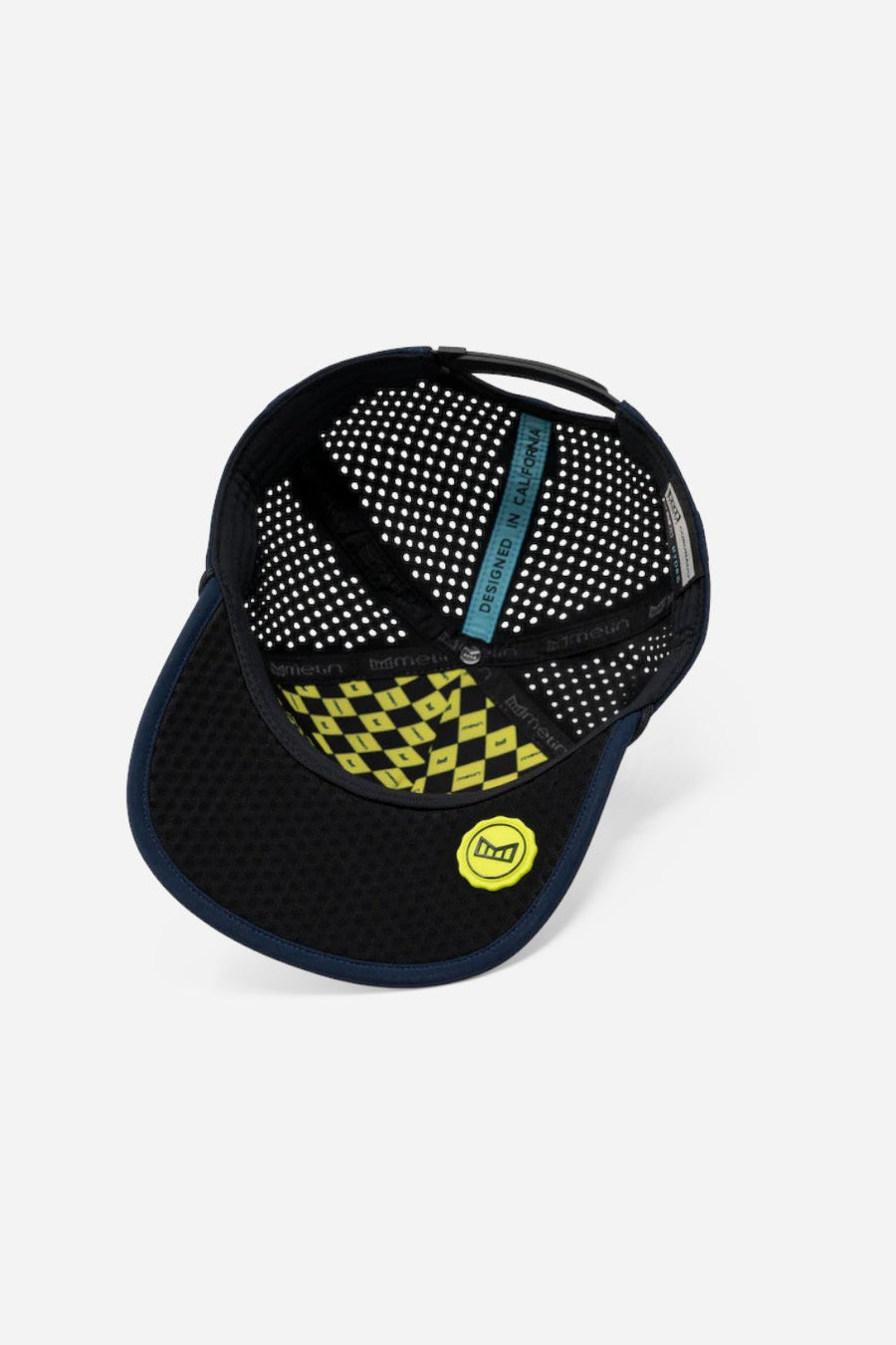 Melin Coronado Brick MPH Hydro Snapback Hat in Black Iris & White – flat lay