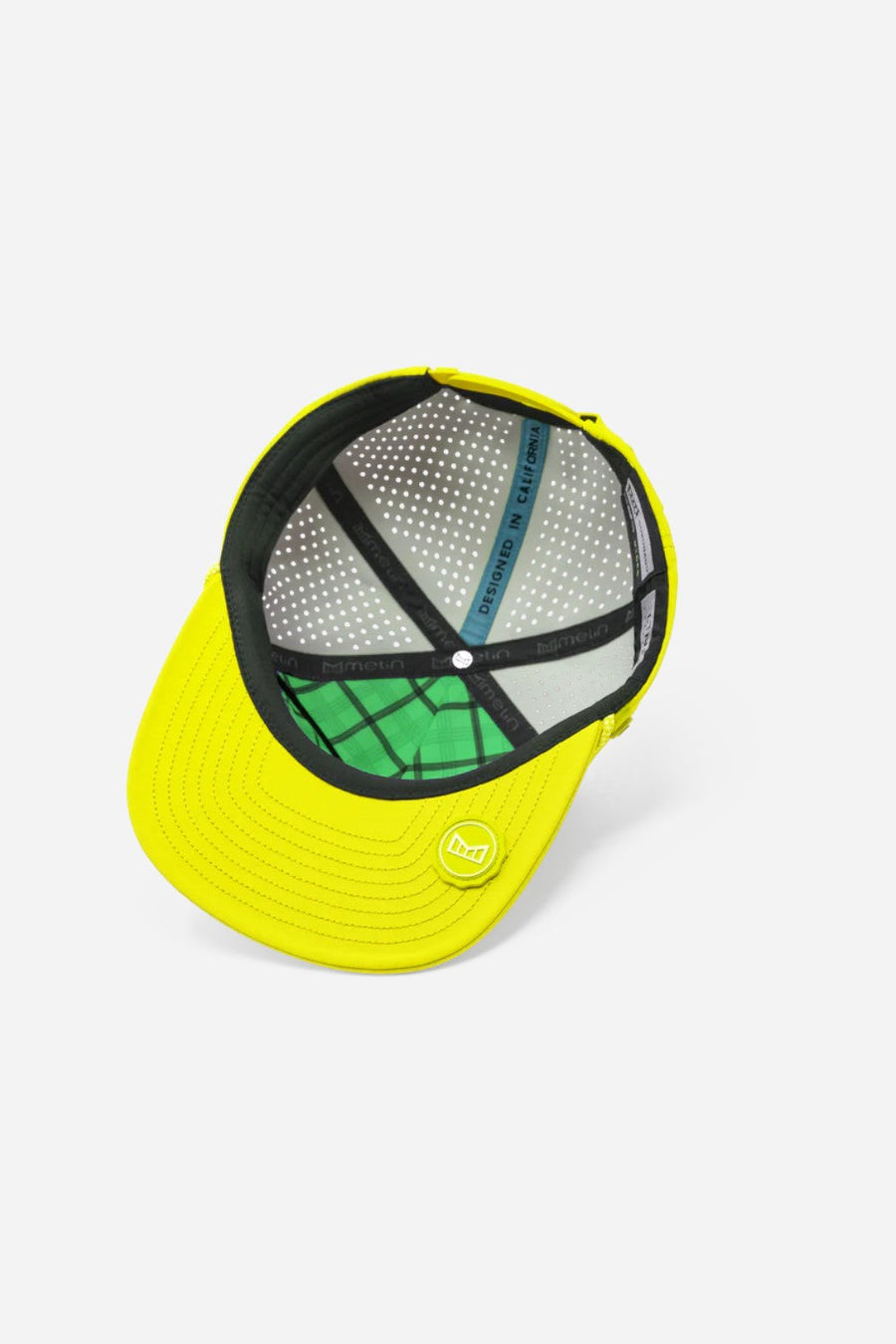 Melin Coronado Links Hydro Snapback Hat in Neon Yellow – flat lay