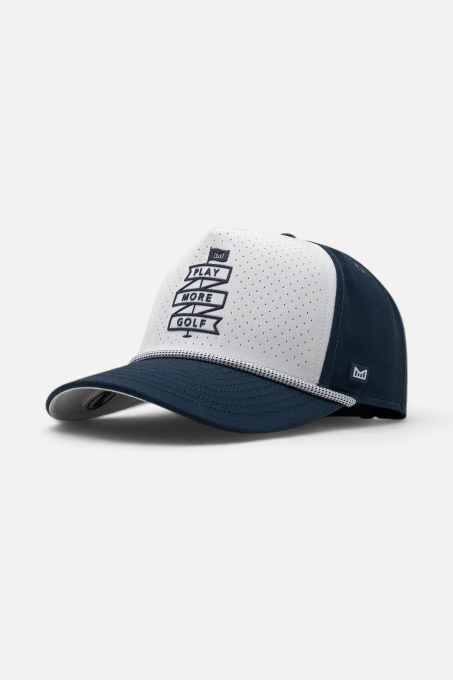 Melin Odysea Links Hydro Hat in Navy/White – three-quarter view