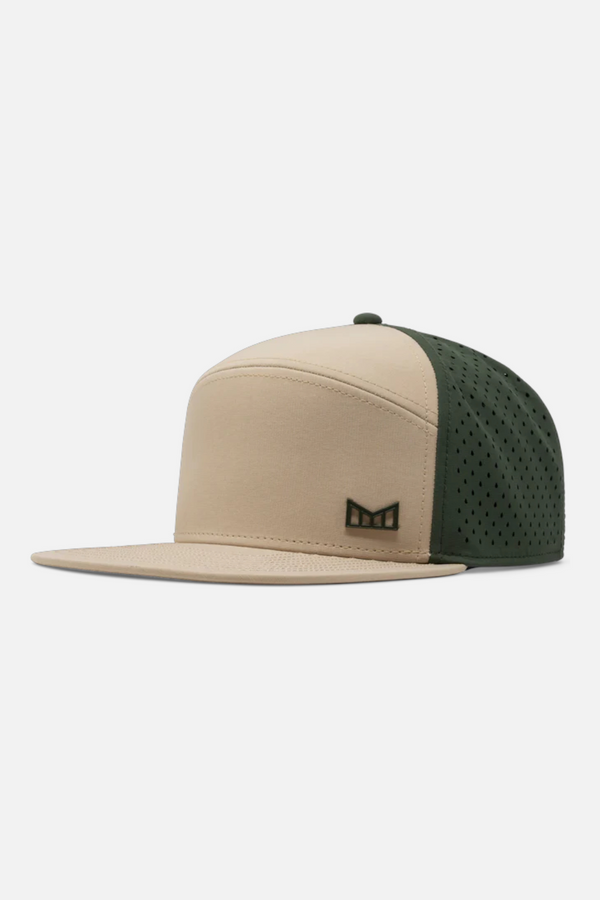Melin Trenches Icon Hydro Flat Bill Hat in Khaki & Kombu Green