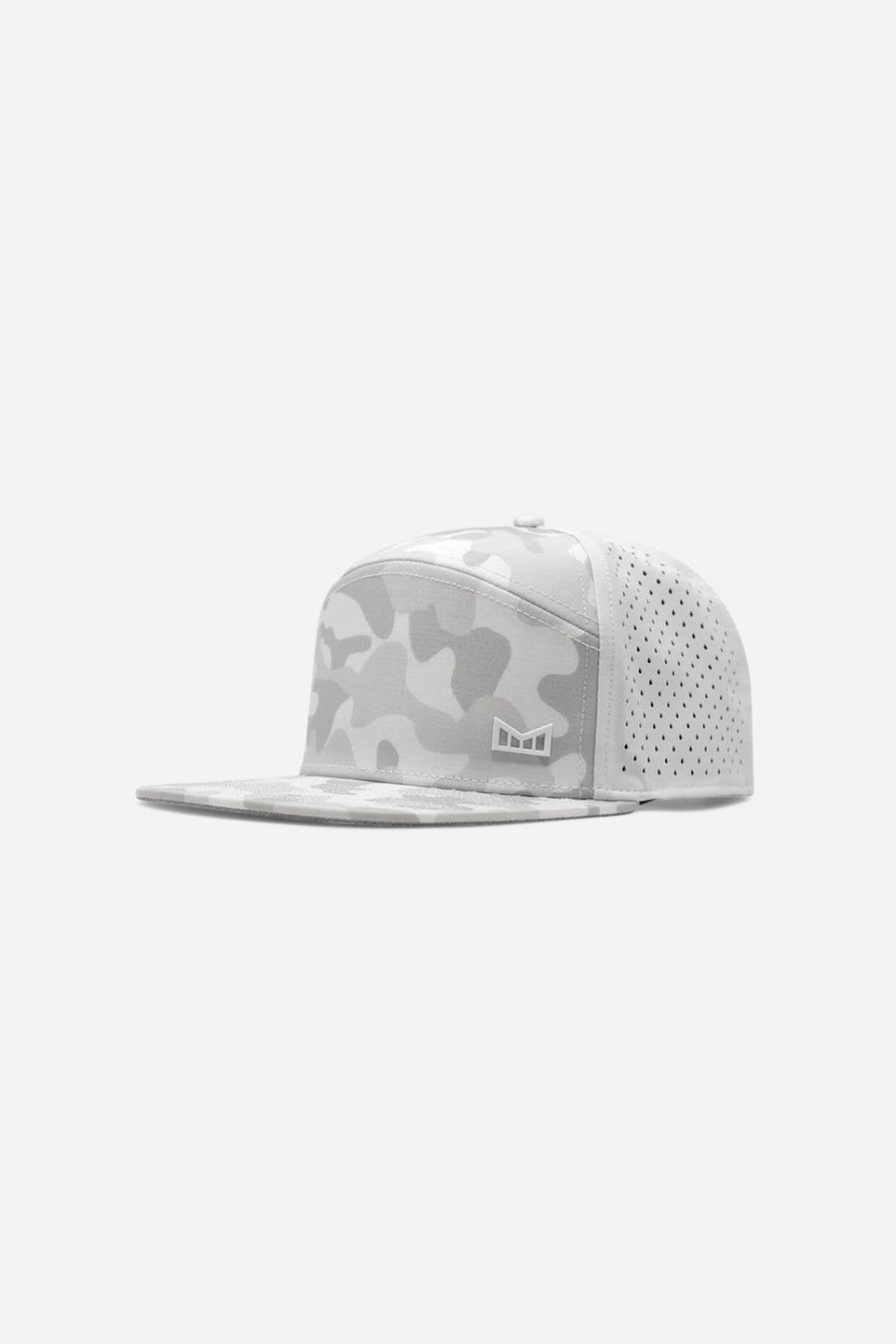 Melin Trenches Icon Hydro Snapback Hat in Snow Camo – front view