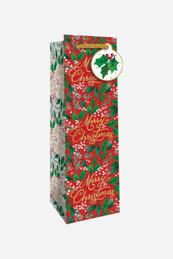 Merry Christmas Bottle Tote Gift Bag