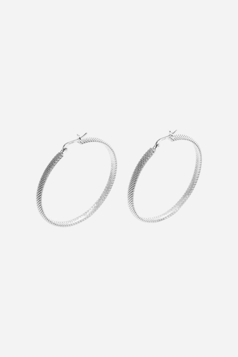 Metal Alchemist Woven Armor Hoop Earring - Silver 45 MM – back view