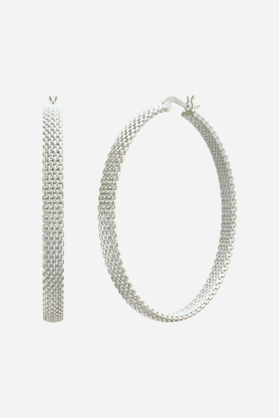 Metal Alchemist Woven Armor Hoop Earring - Silver 45 MM – front view