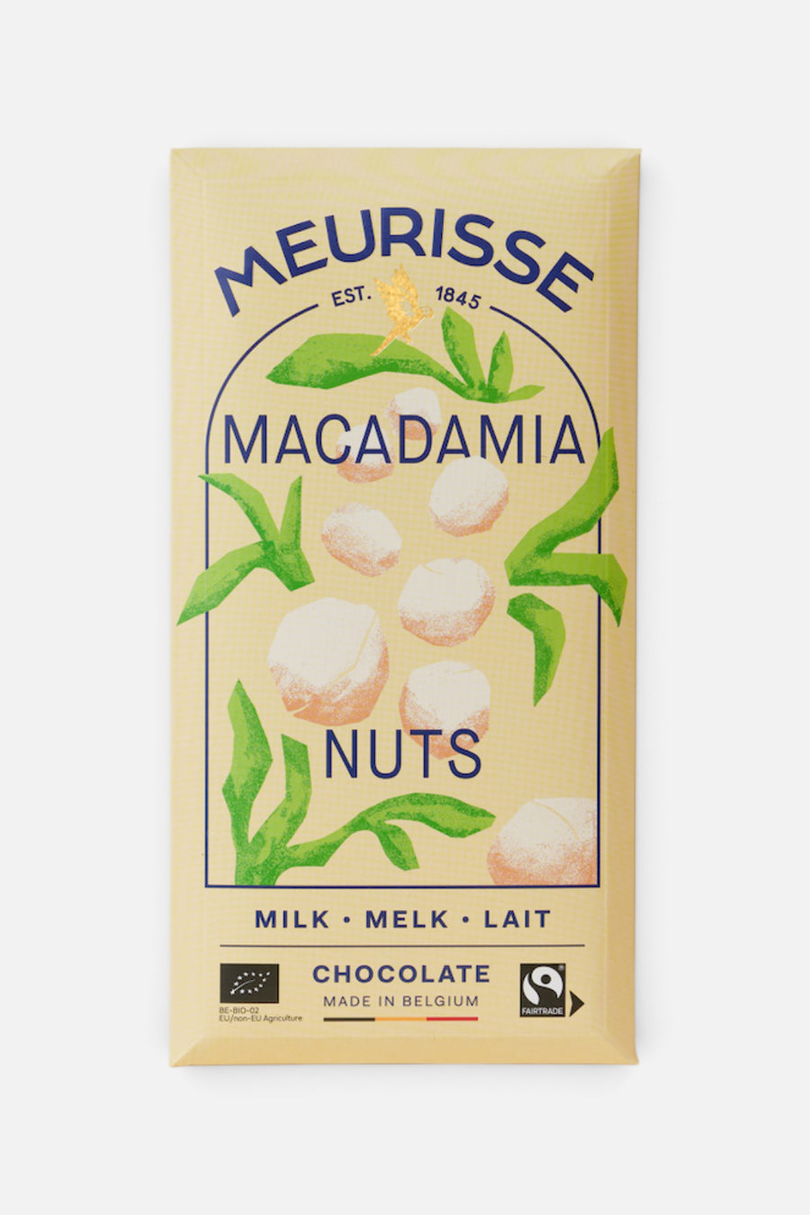 Meurisse Milk 39% Chocolate with Macadamia Nuts – front view