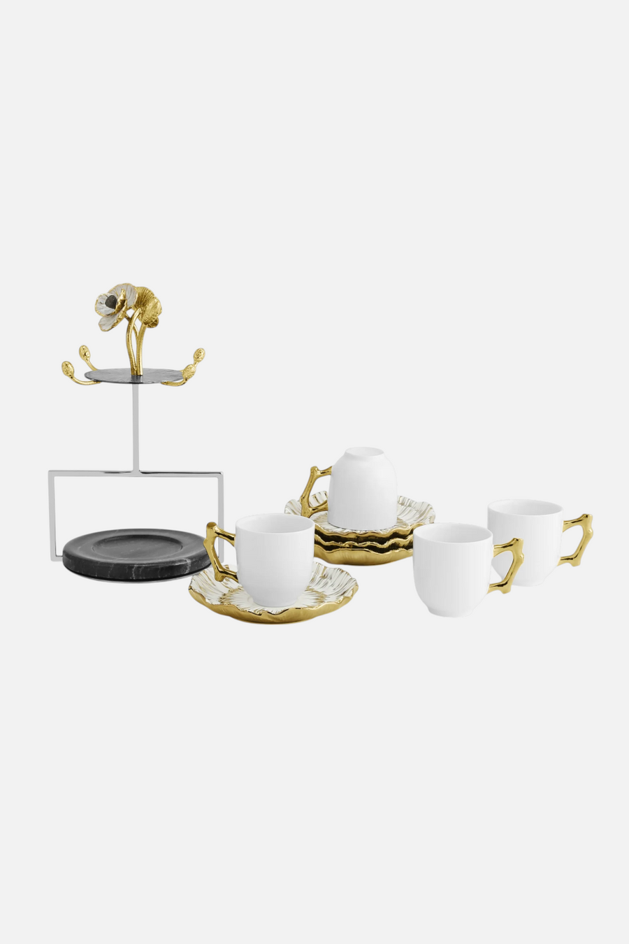 Michael Aram Anemone Demitasse Set & Stand – side view